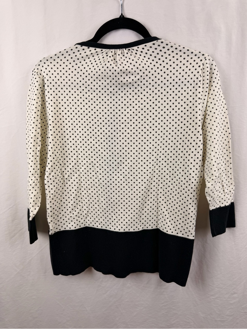 Larry Levine Women's Top Sz L Cream and Black Polka Dot Lace Black Trim Stretch - Picture 3 of 8